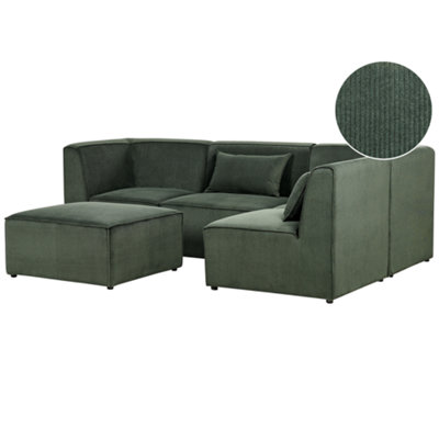 Left Hand 4 Seater Modular Jumbo Cord Corner Sofa with Ottoman Dark Green LEMVIG