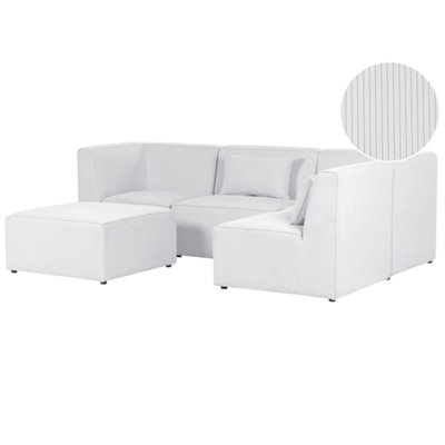 Left Hand 4 Seater Modular Jumbo Cord Corner Sofa with Ottoman Off White LEMVIG