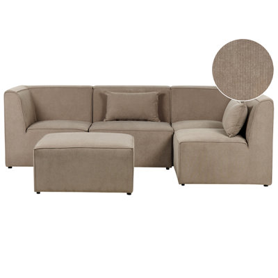 Left Hand 4 Seater Modular Jumbo Cord Corner Sofa with Ottoman Taupe LEMVIG