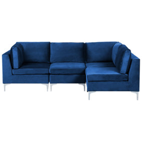 Left Hand 4 Seater Modular Velvet Corner Sofa Blue EVJA