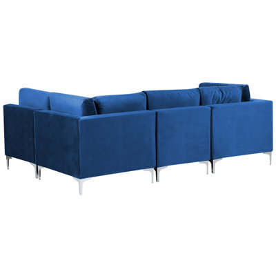 Left Hand 4 Seater Modular Velvet Corner Sofa Blue EVJA