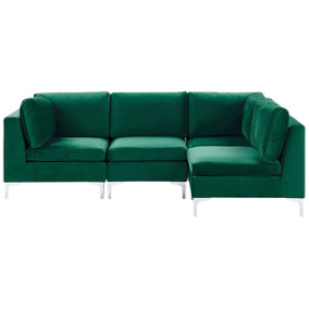 Left Hand 4 Seater Modular Velvet Corner Sofa Green EVJA