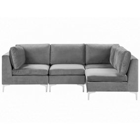 Left Hand 4 Seater Modular Velvet Corner Sofa Grey EVJA