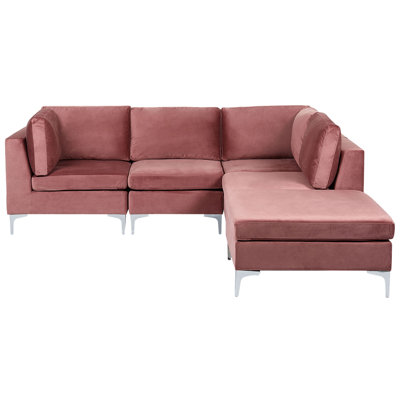 Left Hand 4 Seater Modular Velvet Corner Sofa with Ottoman Pink EVJA