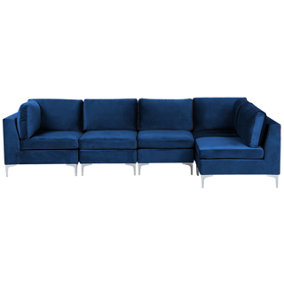 Left Hand 5 Seater Modular Velvet Corner Sofa Blue EVJA