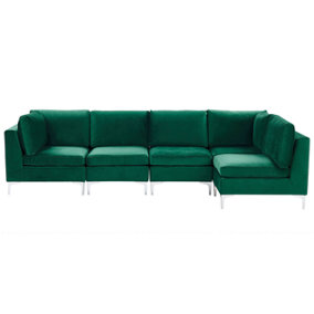 Left Hand 5 Seater Modular Velvet Corner Sofa Green EVJA