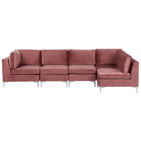 Left Hand 5 Seater Modular Velvet Corner Sofa Pink EVJA