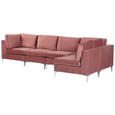 Left Hand 5 Seater Modular Velvet Corner Sofa Pink EVJA