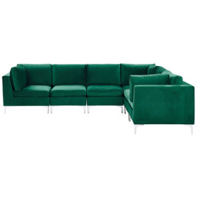Left Hand 6 Seater Modular Velvet Corner Sofa Green EVJA