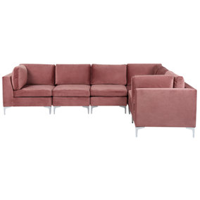 Left Hand 6 Seater Modular Velvet Corner Sofa Pink EVJA