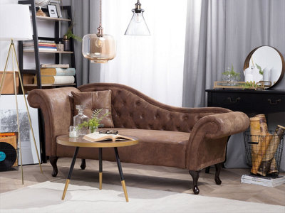 Left Hand Chaise Lounge Faux Suede Brown LATTES