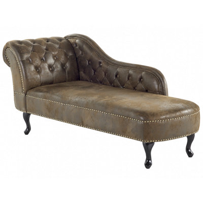 Left Hand Chaise Lounge Faux Suede Brown NIMES