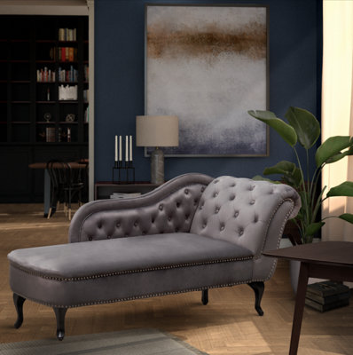 Left Hand Chaise Lounge in Velvet Dark Grey