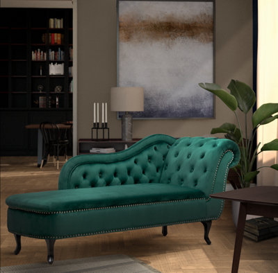 Left Hand Chaise Lounge in Velvet Emerald Green