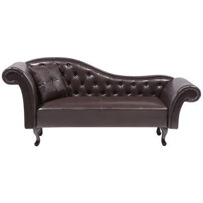 Left-Hand Chaise Lounge LATTES Faux Leather Dark Brown