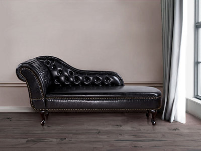 Left Hand Chaise Lounge NIMES Faux Leather Black