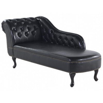 Left Hand Chaise Lounge NIMES Faux Leather Black