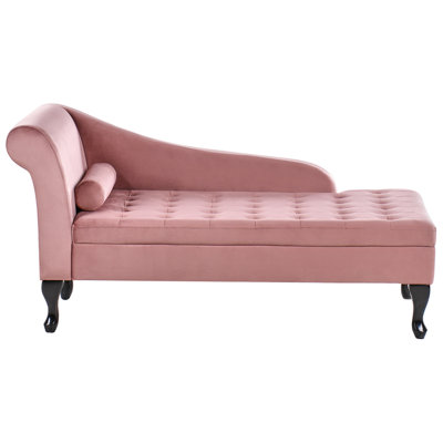 Left Hand Chaise Lounge PESSAC Velvet Pink with Storage