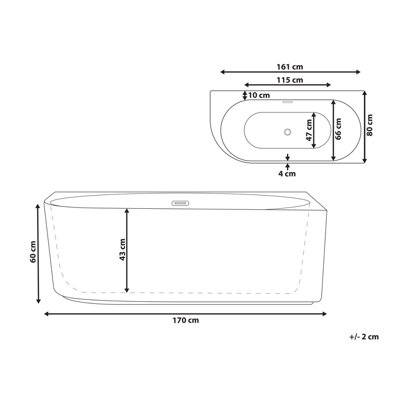 Left Hand Corner Bath 1700 mm x 800 mm Black GOCTA