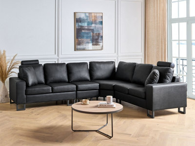 Left Hand Corner Leather Sofa Black STOCKHOLM II
