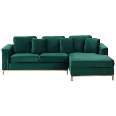 Left-Hand Corner Sofa OSLO Dark Green Velvet