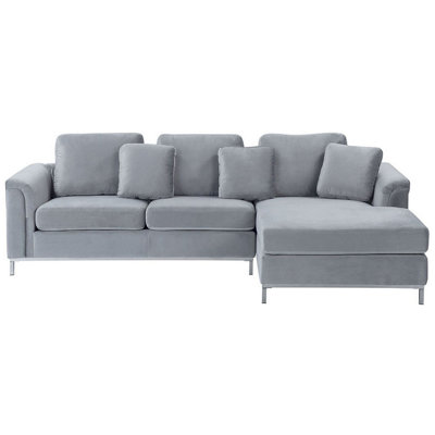 Left-Hand Corner Sofa OSLO Grey Velvet