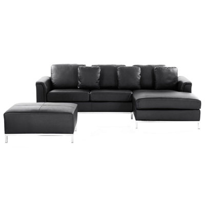 Left-Hand Corner Sofa with Ottoman OSLO Black Leather