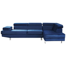 Left Hand Corner Velvet Sofa Navy Blue NORREA