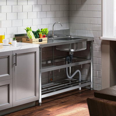 Left Hand Drainer Rectangle One Compartment Stainless Steel Sink with ...