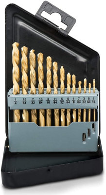 Left-Hand Drill Bit Set, 13-PC HSS Titanium Coated Reverse Twist Drill ...