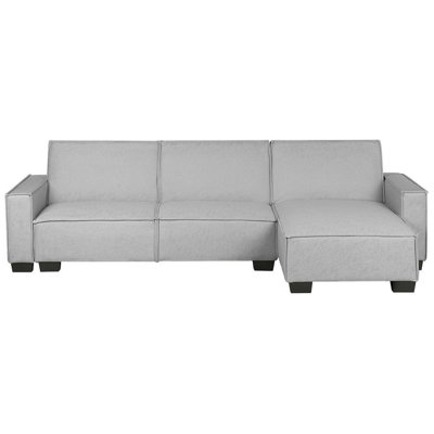 Left Hand Fabric Corner Sofa Bed Light Grey ROMEDAL