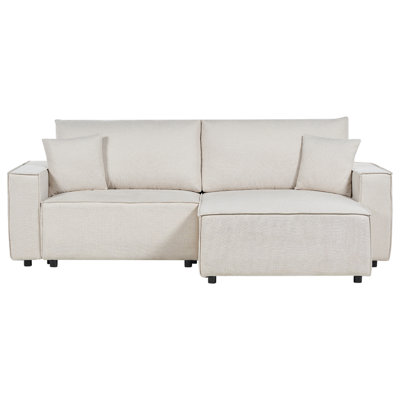 Left Hand Fabric Corner Sofa Bed with Storage Beige KARILA