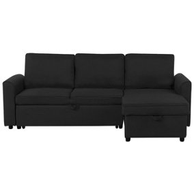 Left Hand Fabric Corner Sofa Bed with Storage Black NESNA