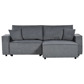 Left Hand Fabric Corner Sofa Bed with Storage Dark Grey KARILA