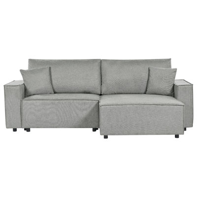 Left Hand Fabric Corner Sofa Bed with Storage Grey KARILA