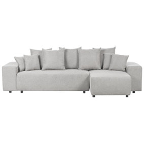 Left Hand Fabric Corner Sofa Bed with Storage Light Grey LUSPA