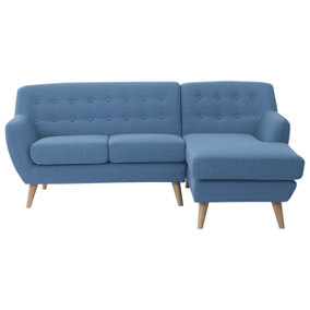 Left Hand Fabric Corner Sofa Blue MOTALA