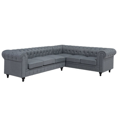 Left Hand Fabric Corner Sofa Grey CHESTERFIELD