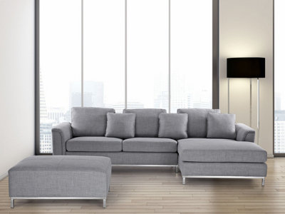 Left Hand Fabric Corner Sofa Light Grey OSLO