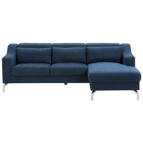 Left Hand Fabric Corner Sofa Navy Blue GLOSLI