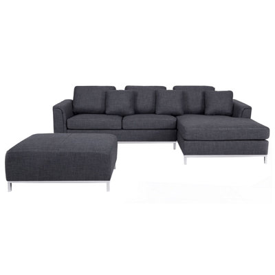 Left Hand Fabric Corner Sofa with Ottoman Grey OSLO