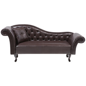 Left Hand Faux Leather Chaise Lounge Brown LATTES