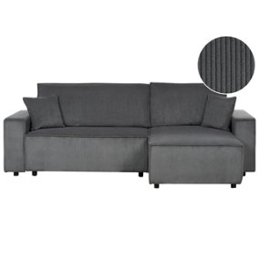 Left Hand Jumbo Cord Corner Sofa Bed Graphite Grey ABACKA