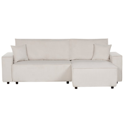 Left Hand Jumbo Cord Corner Sofa Bed Off-White ABACKA