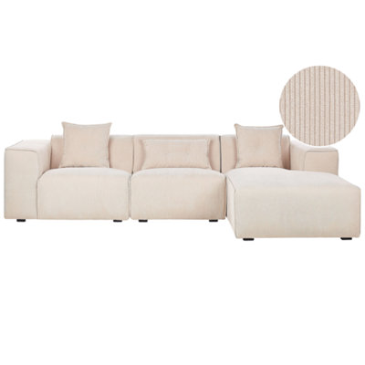 Left Hand Jumbo Cord Corner Sofa Beige DOLVA