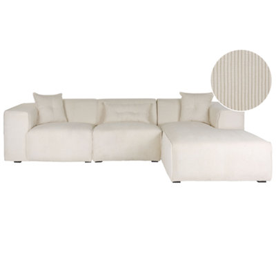 Left Hand Jumbo Cord Corner Sofa Off-White DOLVA