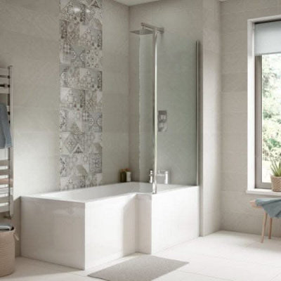 Left Hand L-Shape Bath & Square Shower Set (L) 1700mm x (W) 850mm ...