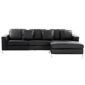 Left Hand Leather Corner Sofa Black OSLO