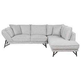 Left Hand Linen Corner Sofa Light Grey ELGA