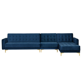Left Hand Modular Velvet Sofa Navy Blue ABERDEEN